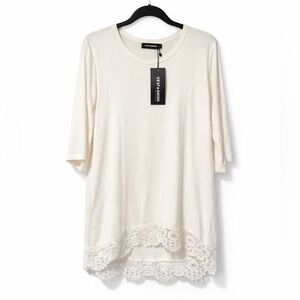 YesFashion XL White Lace Hem Top Boho Casual NWT